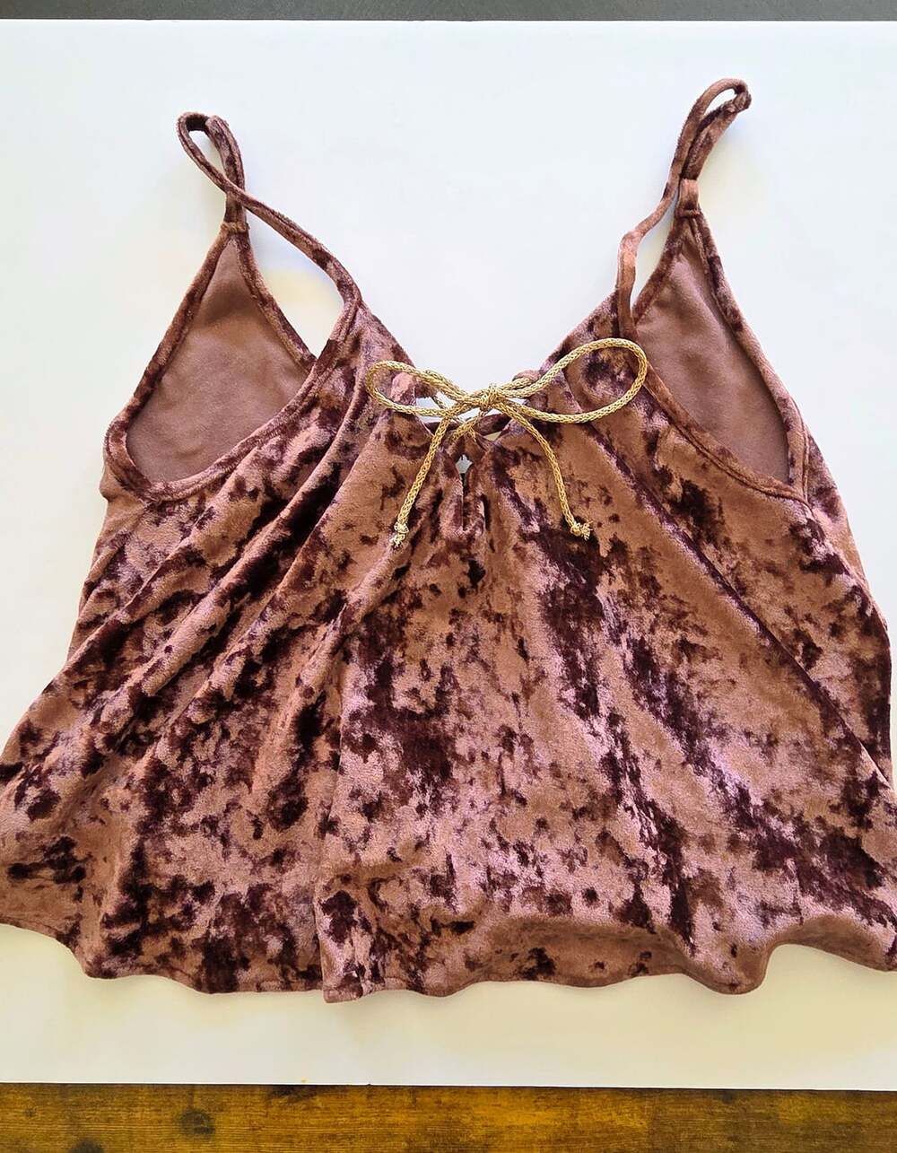 Saltwater Luxe Crushed Velvet Camisole Tank Top Brown with Gold Bow